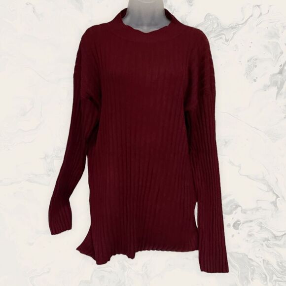 Vince Camuto Long Sleeve Rib-Knit Mock Neck Statement Sweater - Size XL - Burgun - Picture 2 of 4